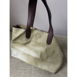 Olive Green Brown Faux Leather Shopper Handbag Purse Gorpcore Utility